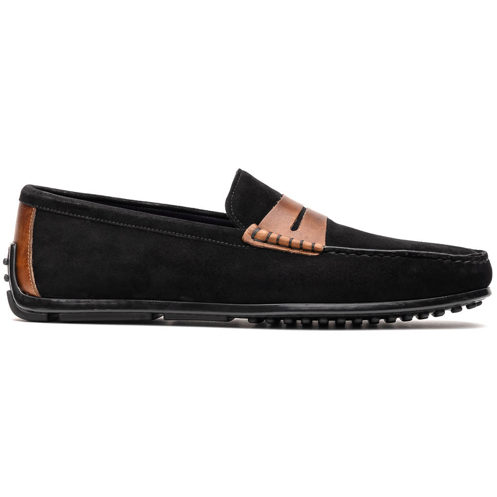 36-300-BLK MONZA Sueded Italian Calfskin Driver Black / Chestnut - premium quality - Zelli Italia