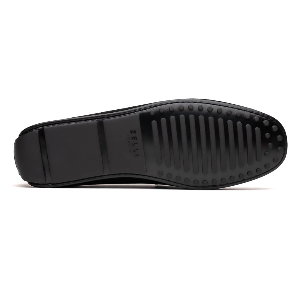 Close-up detail showing quality craftsmanship and materials - 36-300-BLK MONZA Sueded Italian Calfskin Driver Black / Ches