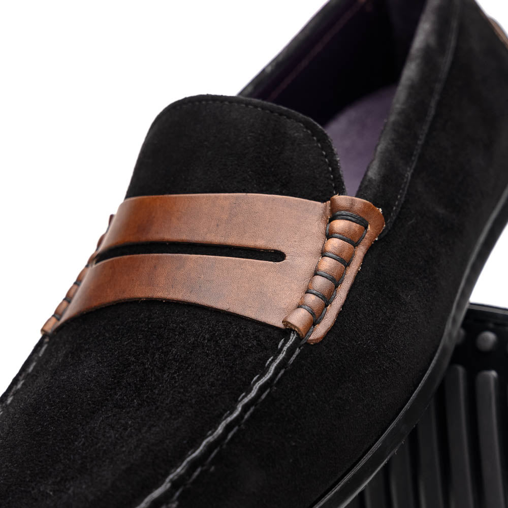 Product view 4 - 36-300-BLK MONZA Sueded Italian Calfskin Driver Black / Chestnut - Zelli Italia