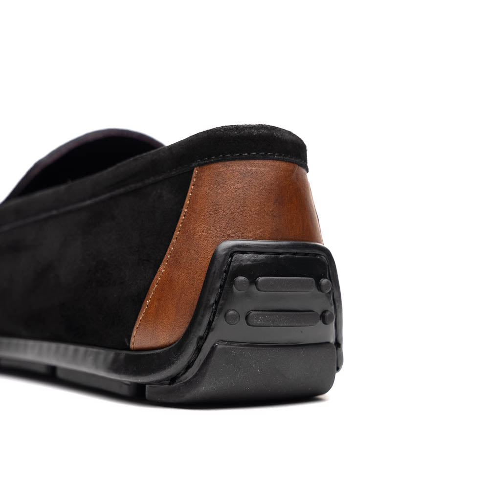 Product view 5 - 36-300-BLK MONZA Sueded Italian Calfskin Driver Black / Chestnut - Zelli Italia