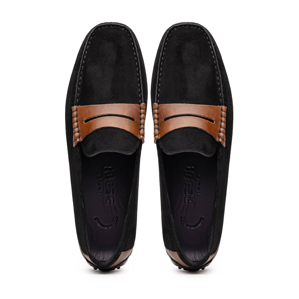 Product view 6 - 36-300-BLK MONZA Sueded Italian Calfskin Driver Black / Chestnut - Zelli Italia