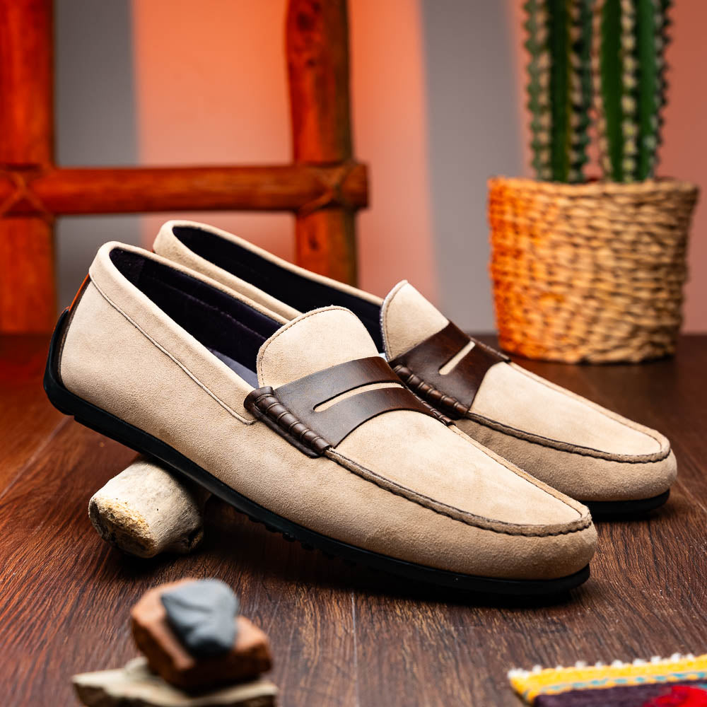 Product view 7 - 36-300-BON MONZA Sueded Italian Calfskin Driver Bone / Chestnut - Zelli Italia