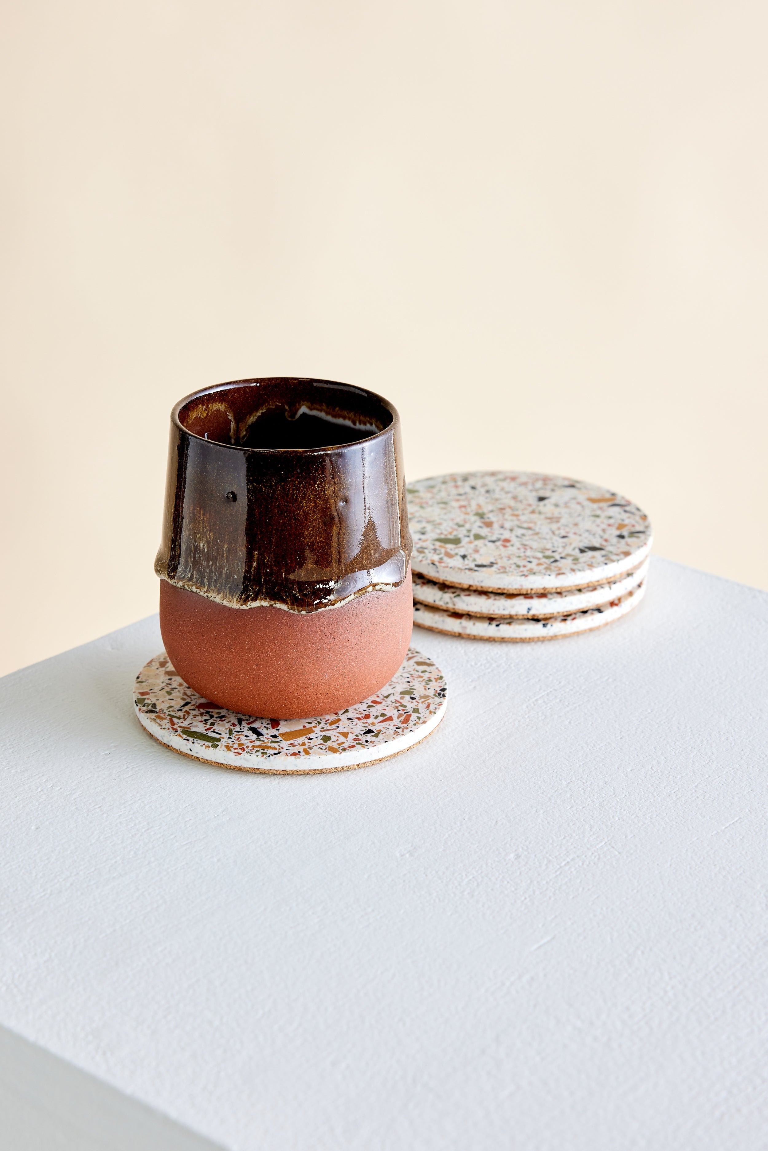 Close-up detail showing quality craftsmanship and materials - Neutral Terrazzo Coasters - Set of 4