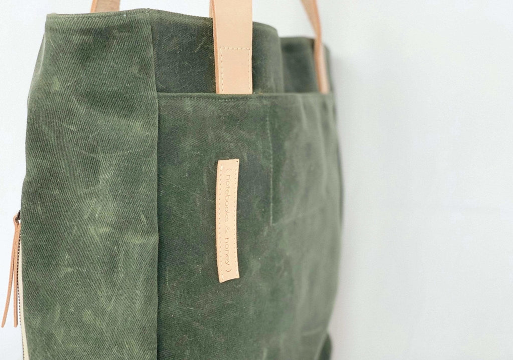 Premium tote bag with leather handles - sustainable everyday luxury - notebooks & honey