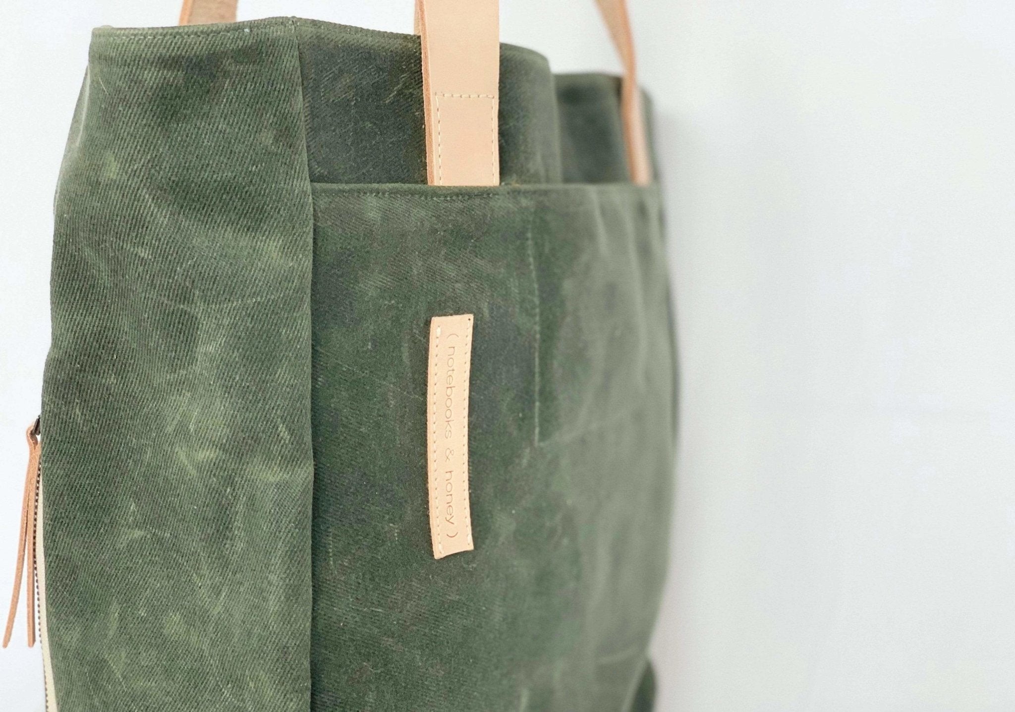 Premium tote bag with leather handles - sustainable everyday luxury - notebooks & honey