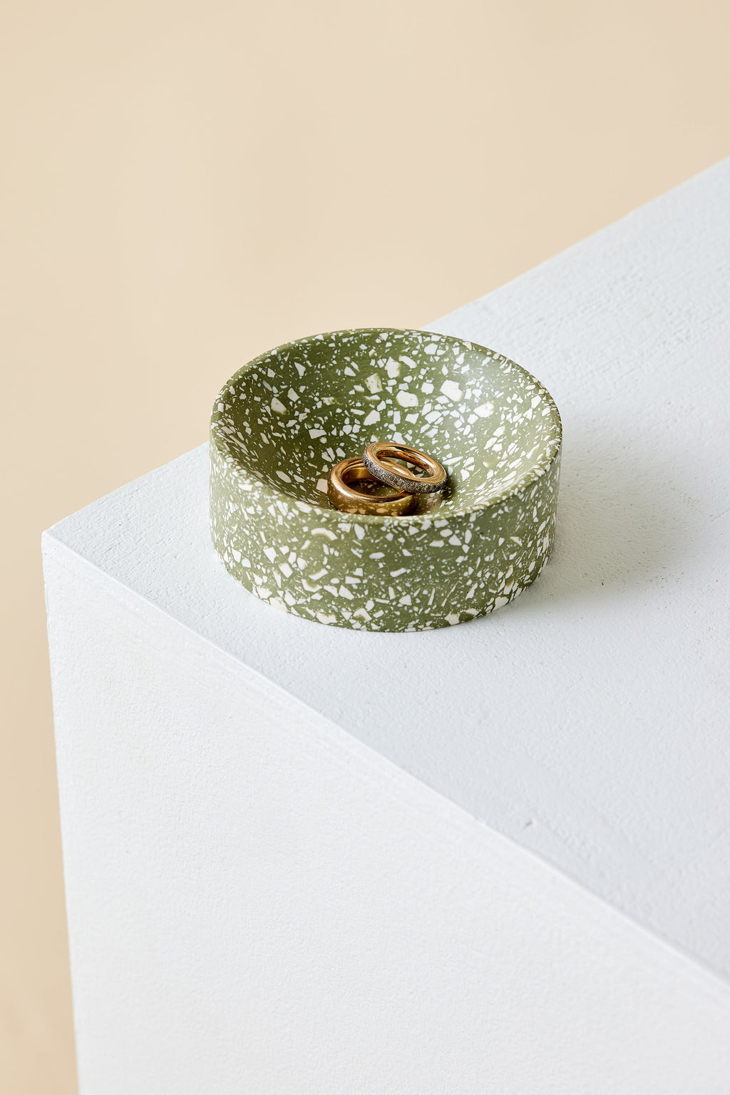 Close-up detail showing quality craftsmanship and materials - Olive Green Terrazzo Trinket Bowl