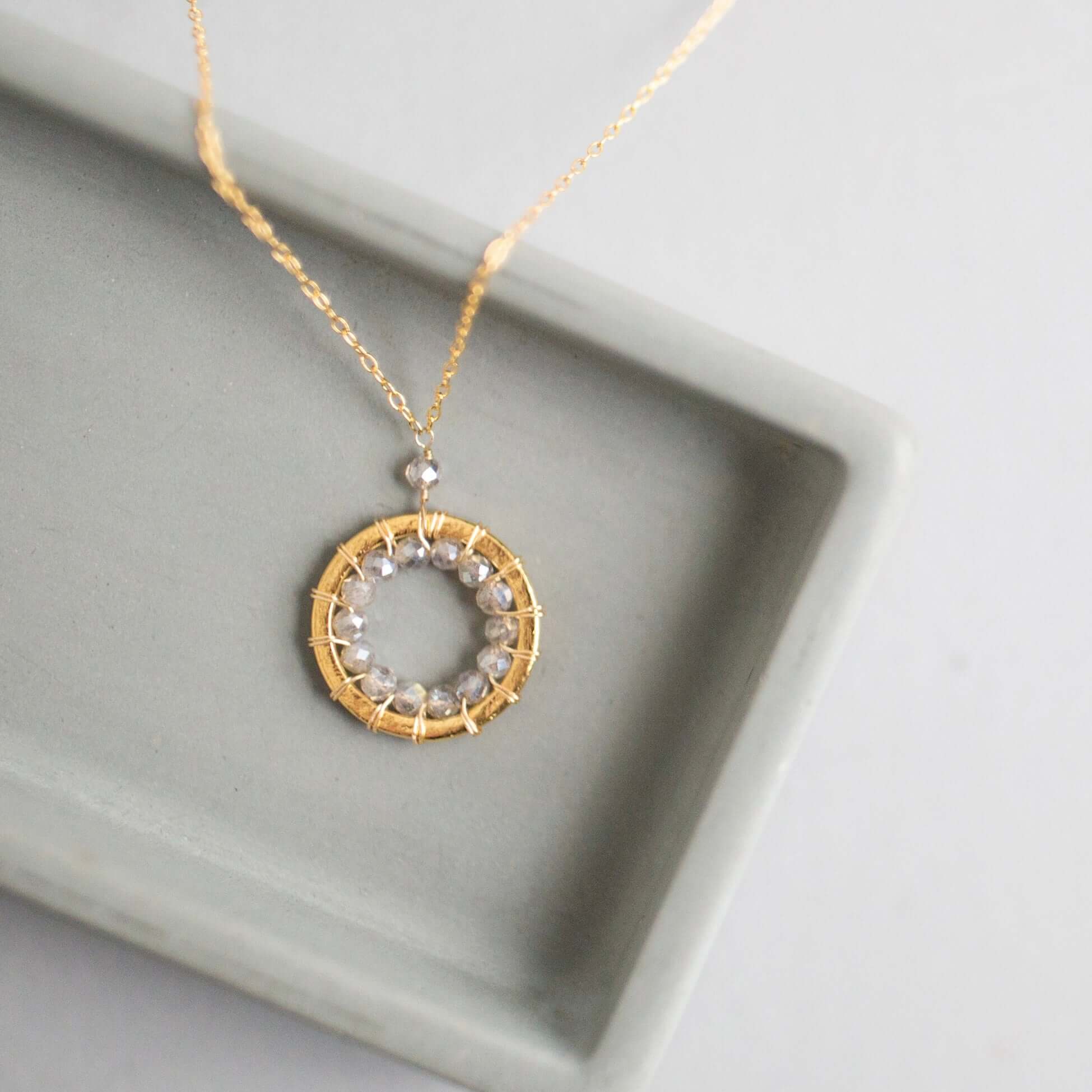 Product view 4 - PARKEN JEWELRY Pearl, Labradorite and Black Spinel Halo Mini Gold Pend - PARKEN JEWELRY