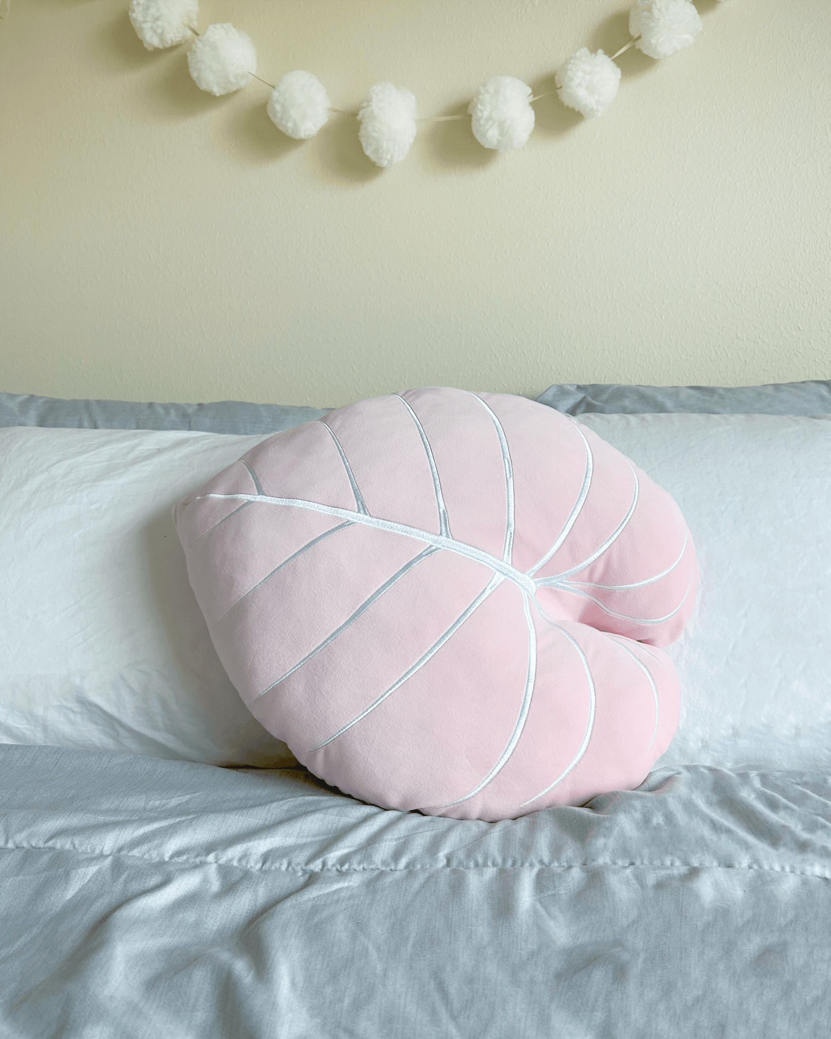 Close-up detail showing quality craftsmanship and materials - Philodendron Gloriosum Leaf Plush Pillow - Baby Pink