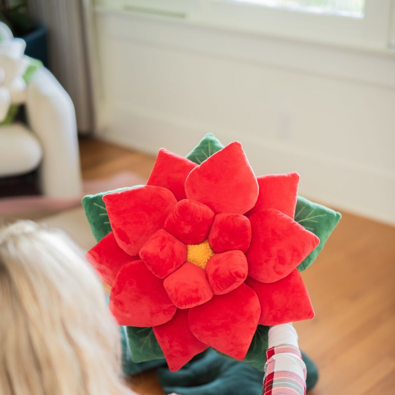 Product view 7 - Poinsettia Pillow - Christmas Red - Green Philosophy Co.