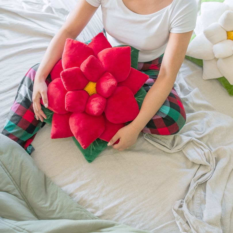 Product view 5 - Poinsettia Pillow - Christmas Red - Green Philosophy Co.