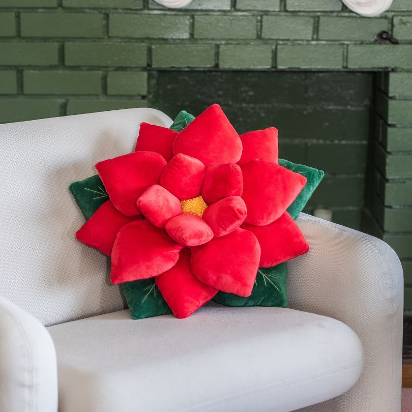 Product view 9 - Poinsettia Pillow - Christmas Red - Green Philosophy Co.