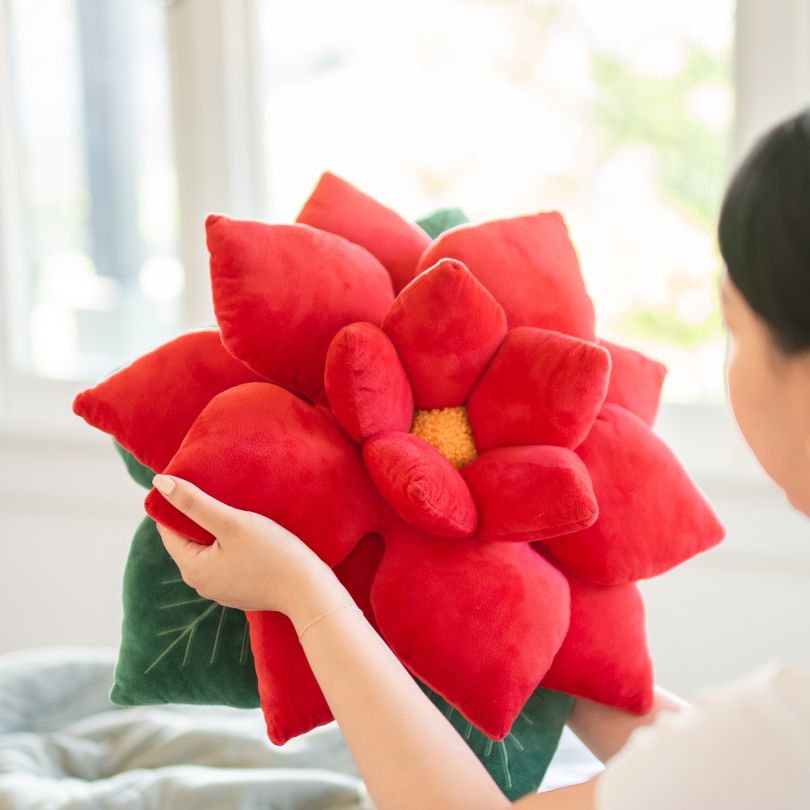Product view 8 - Poinsettia Pillow - Christmas Red - Green Philosophy Co.