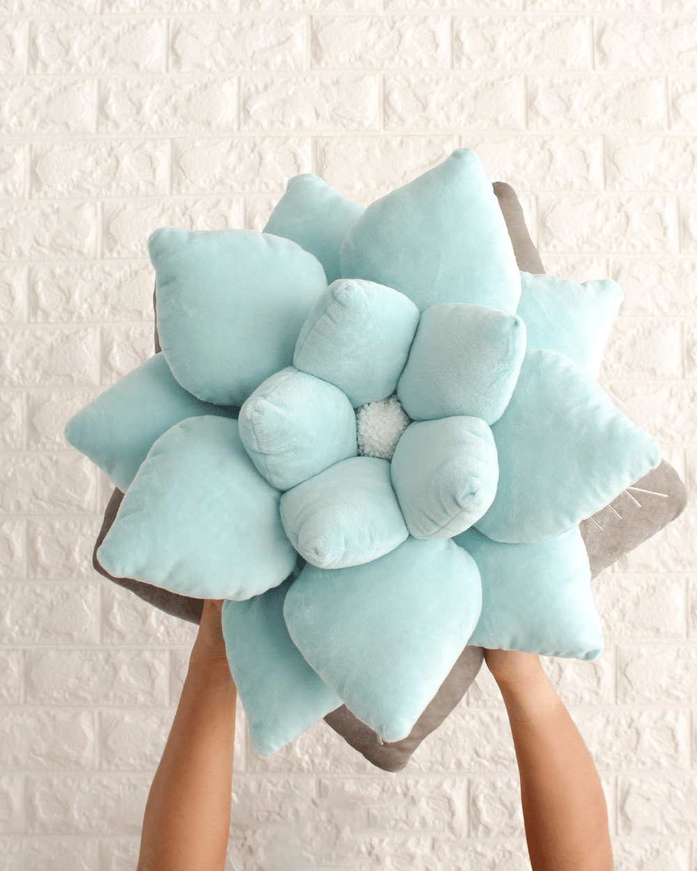 Close-up detail showing quality craftsmanship and materials - Poinsettia Pillow - Frost Blue