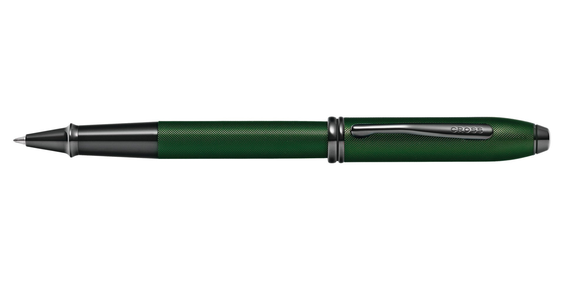 Lifestyle photo showing A.T. Cross Townsend Matte Green PVD Micro-knurl Rollerball Pen -  in use - A.T. Cross