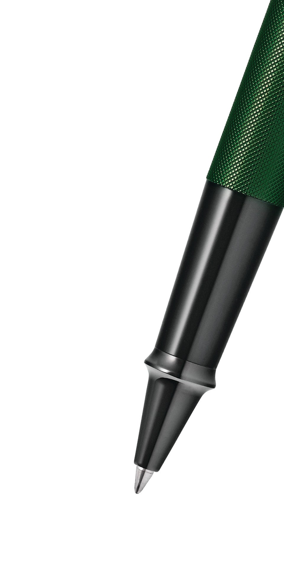 Close-up detail showing quality craftsmanship and materials - A.T. Cross Townsend Matte Green PVD Micro-knurl Rollerball P