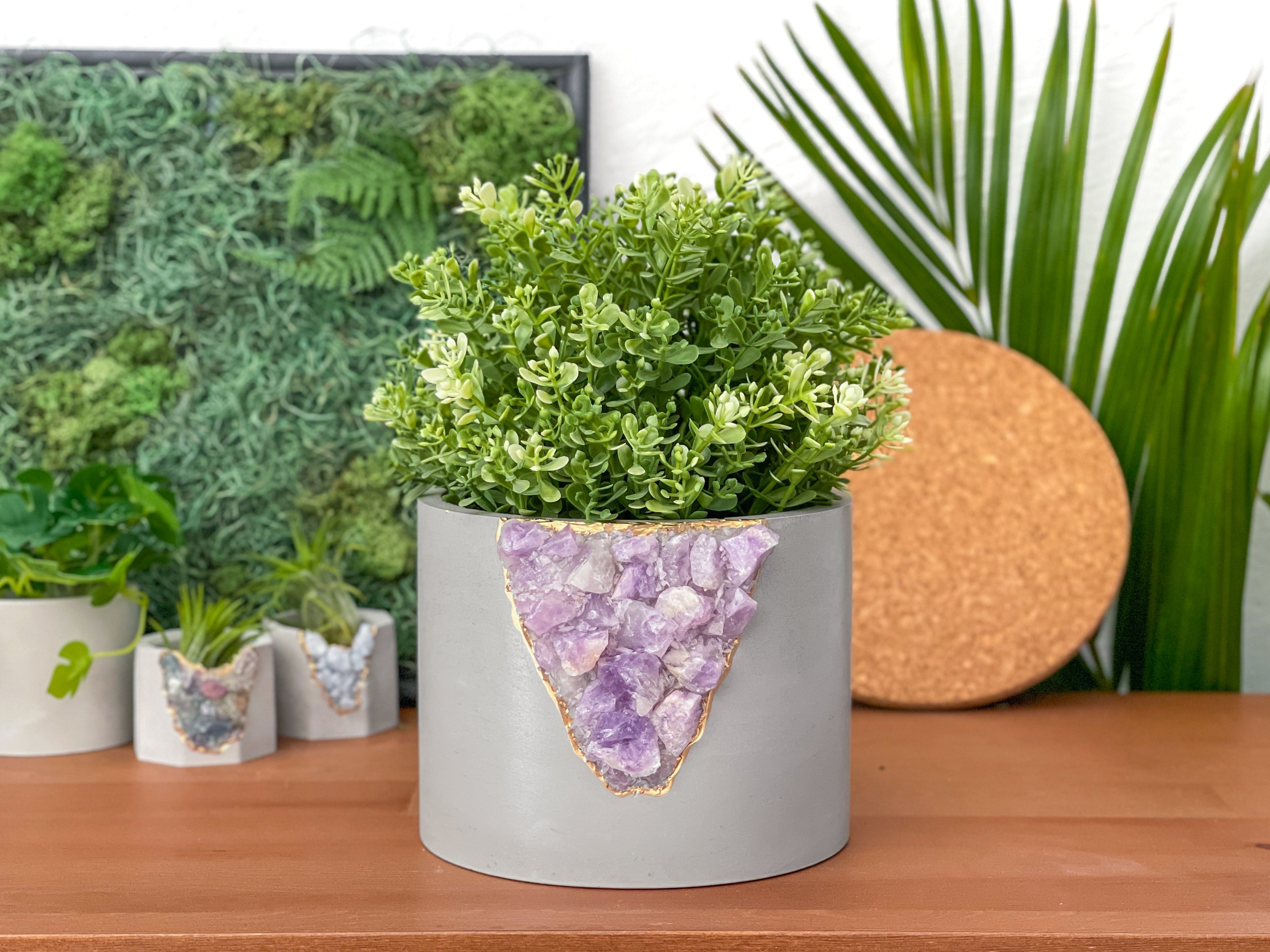 Lifestyle photo showing 6" AMETHYST PLANTER in use - AURA 8 HOME