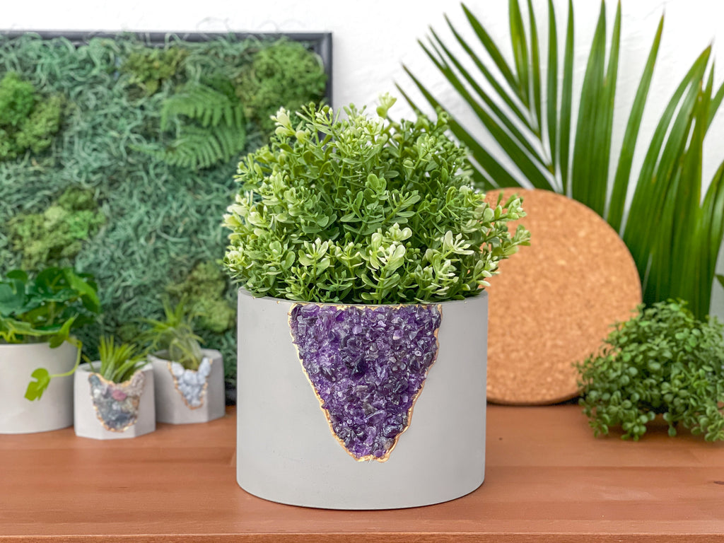 Lifestyle photo showing 6" PLANTER AMETHYST in use - AURA 8 HOME