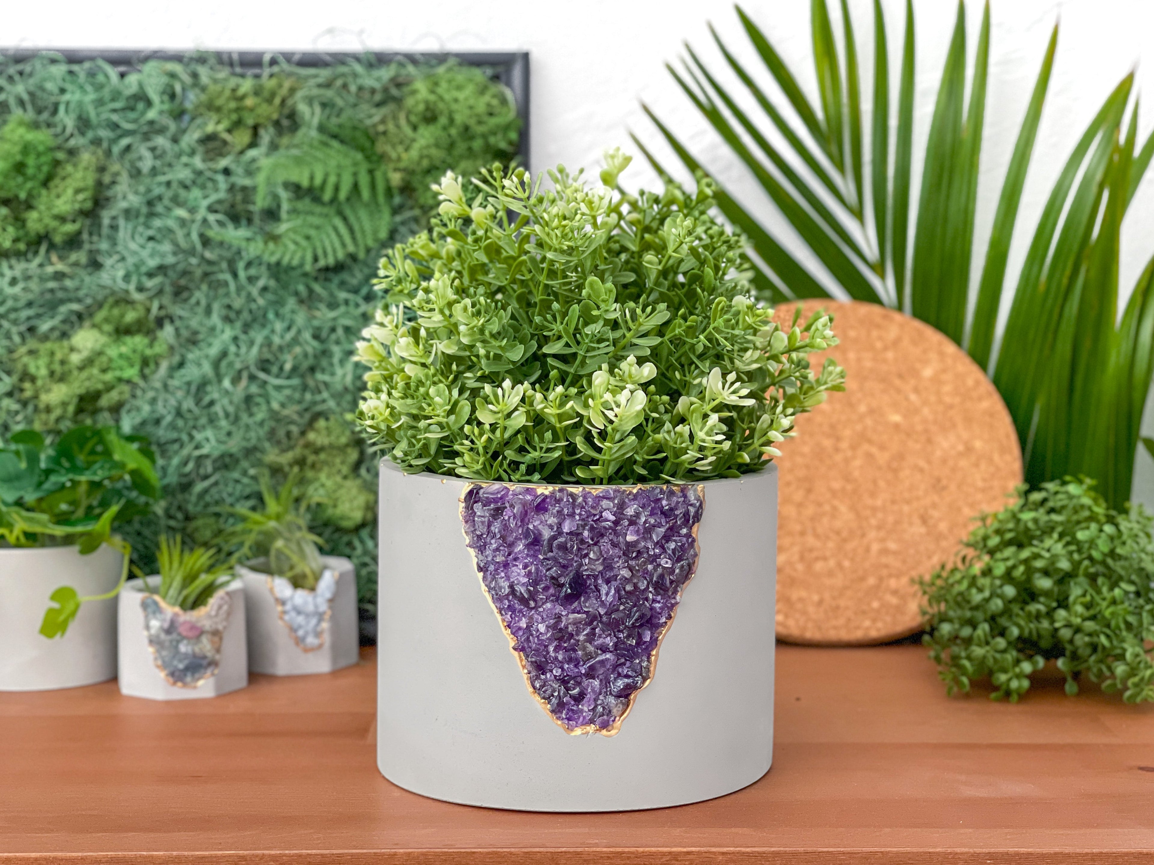 Lifestyle photo showing 6" PLANTER AMETHYST in use - AURA 8 HOME