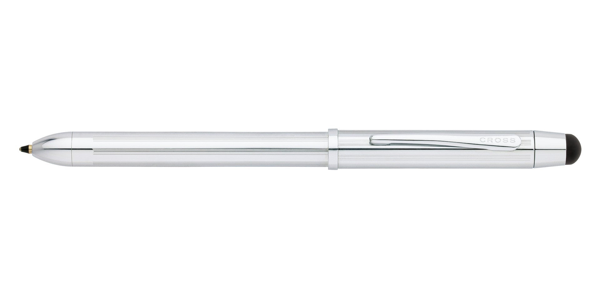 Lifestyle photo showing A.T. Cross Tech3+ Lustrous Chrome Multifunction Pen - Natural Lef in use - A.T. Cross