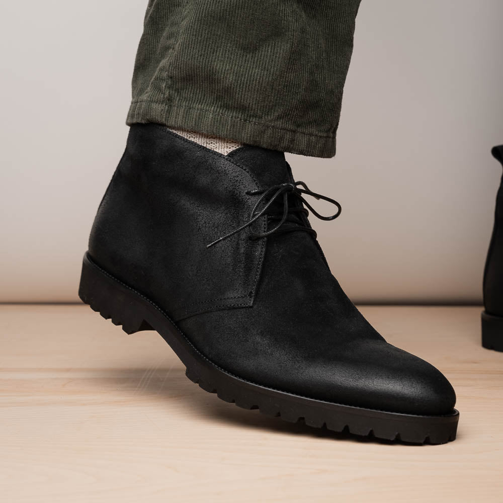 Product view 11 - 46-602-BLK REZZA Suede Calfskin Chukka Boot Black - Zelli Italia