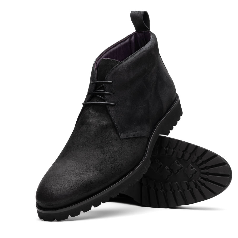 Close-up detail showing quality craftsmanship and materials - 46-602-BLK REZZA Suede Calfskin Chukka Boot Black