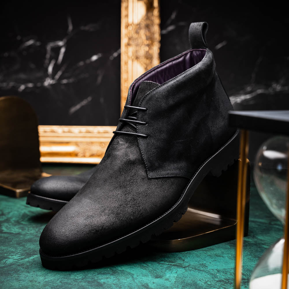 Product view 6 - 46-602-BLK REZZA Suede Calfskin Chukka Boot Black - Zelli Italia