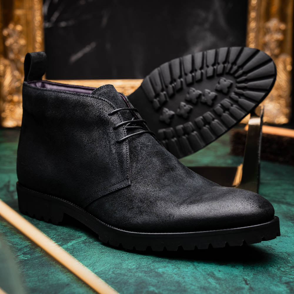 Product view 8 - 46-602-BLK REZZA Suede Calfskin Chukka Boot Black - Zelli Italia