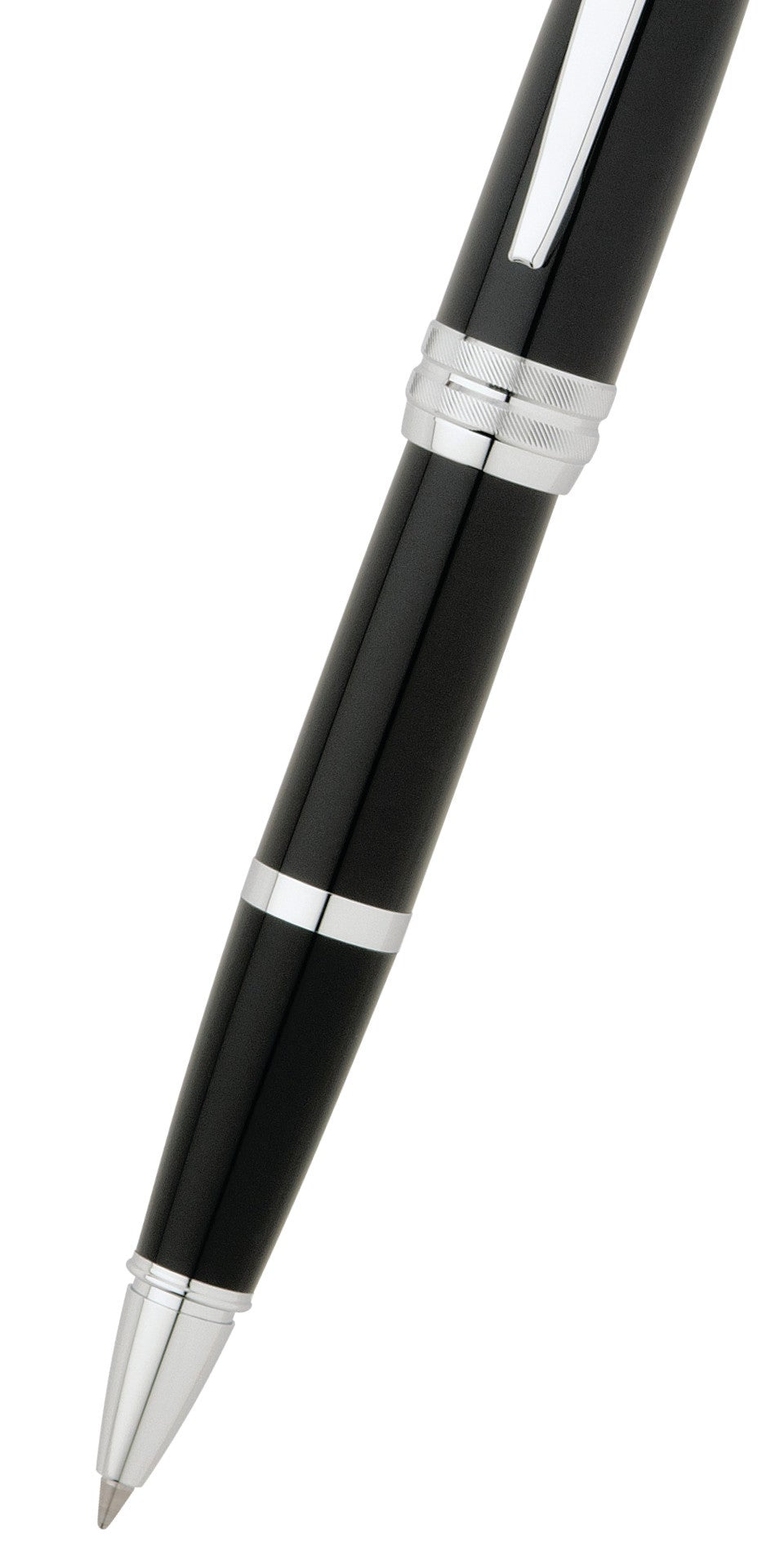 Close-up detail showing quality craftsmanship and materials - A.T. Cross Bailey Black Lacquer Rollerball Pen - Natural Lef