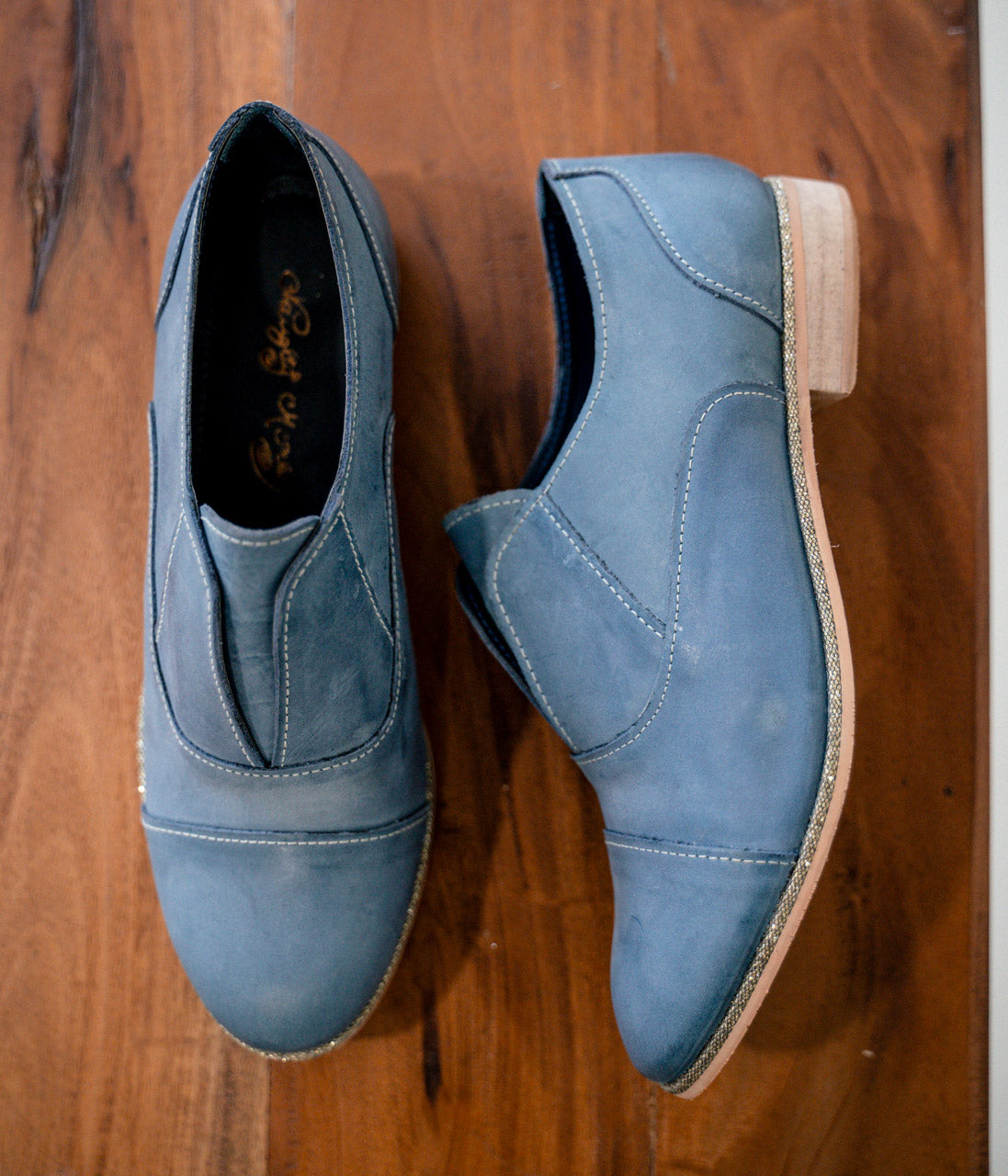 Close-up detail showing quality craftsmanship and materials - Slip Knot Loafer in Blue