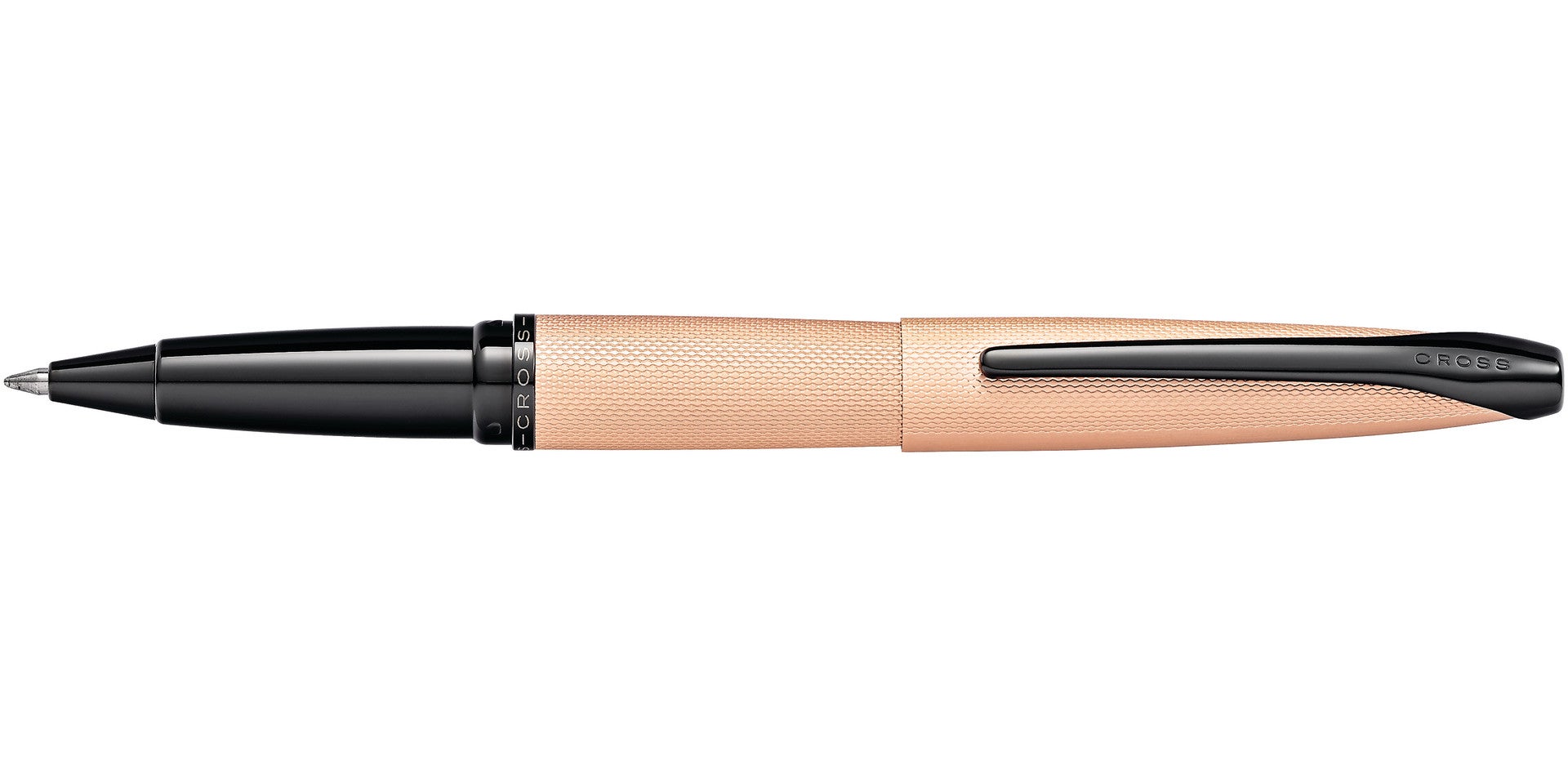 Lifestyle photo showing A.T. Cross ATX Brushed Rose Gold Rollerball Pen - Natural Left-Ha in use - A.T. Cross
