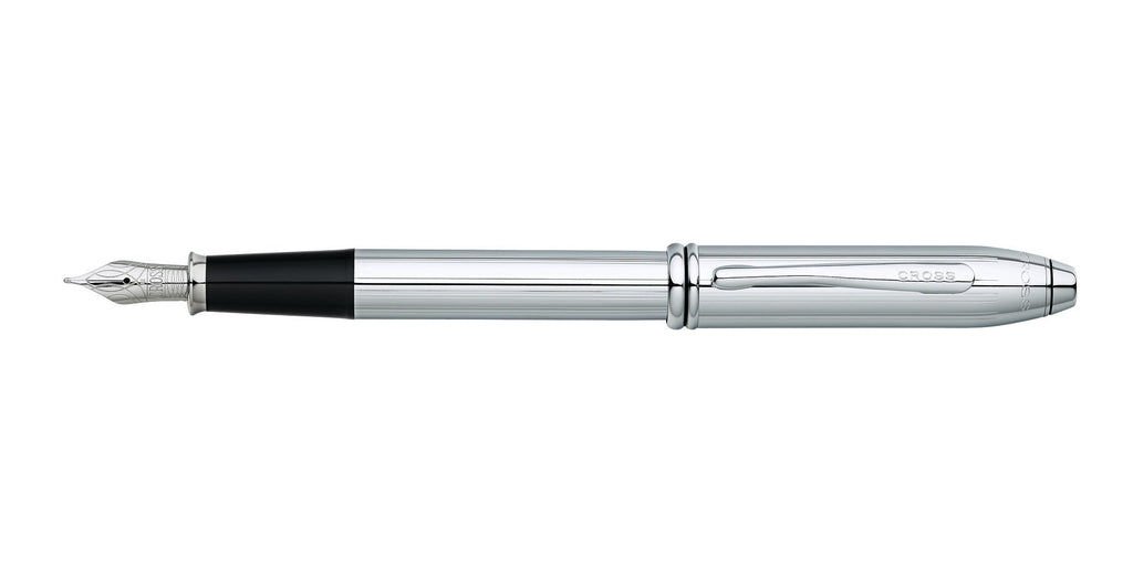 Lifestyle photo showing A.T. Cross Townsend Lustrous Chrome Stainless-Steel Medium Nib Fo in use - A.T. Cross