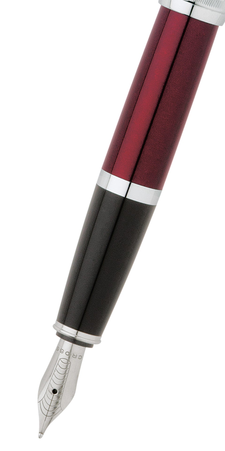 Close-up detail showing quality craftsmanship and materials - A.T. Cross Bailey Red Lacquer Stainless Steel Medium Nib Fou
