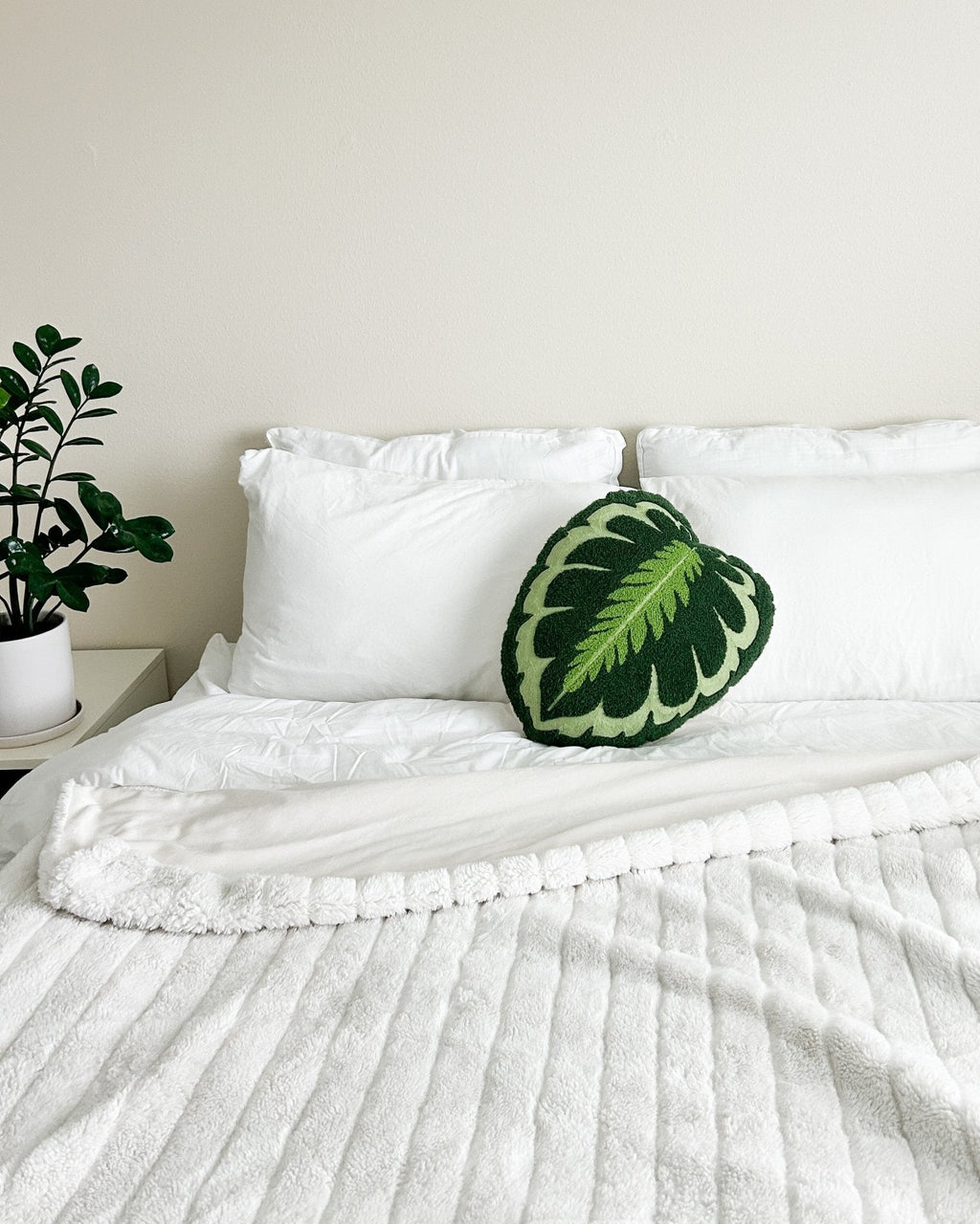 Close-up detail showing quality craftsmanship and materials - Tufted Calathea Medallion Leaf Pillow