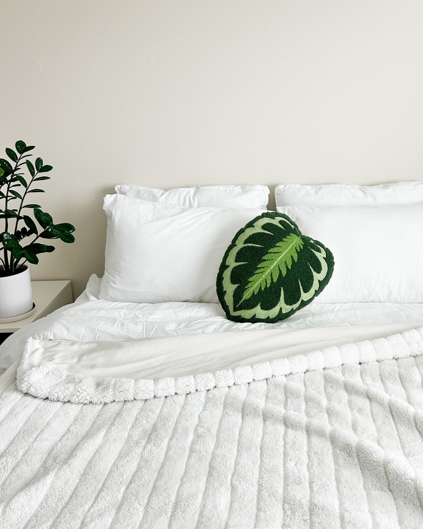 Close-up detail showing quality craftsmanship and materials - Tufted Calathea Medallion Leaf Pillow