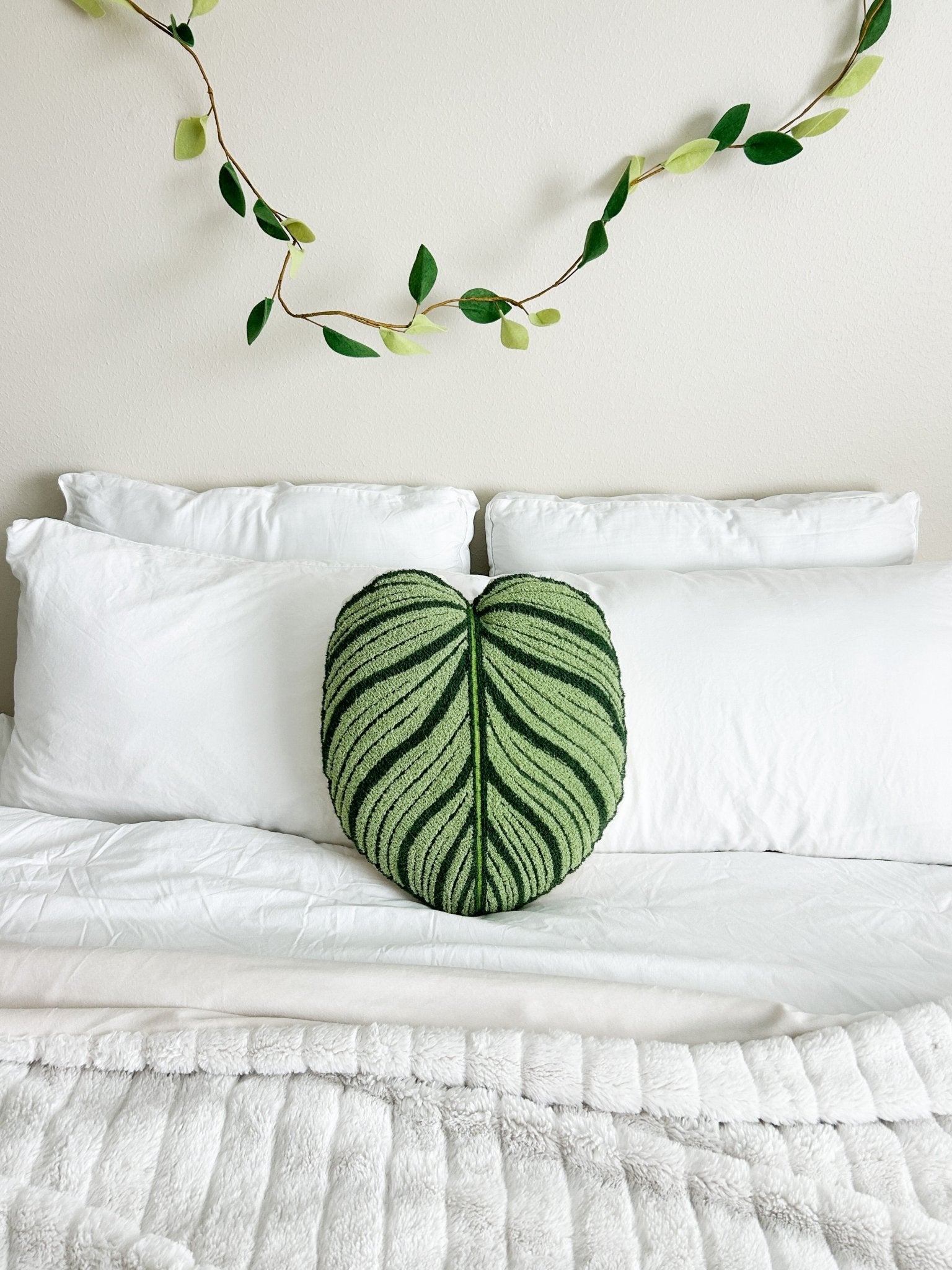 Close-up detail showing quality craftsmanship and materials - Tufted Calathea Orbifolia Leaf Pillow