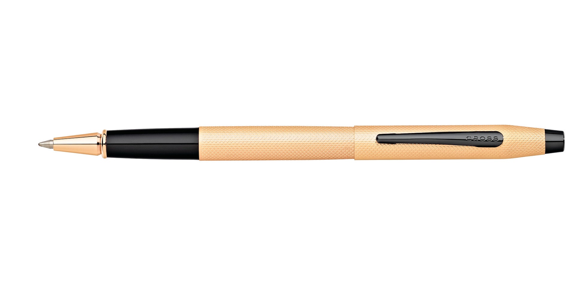 Lifestyle photo showing A.T. Cross Classic Century Brushed Rose-Gold PVD Rollerball Pen in use - A.T. Cross