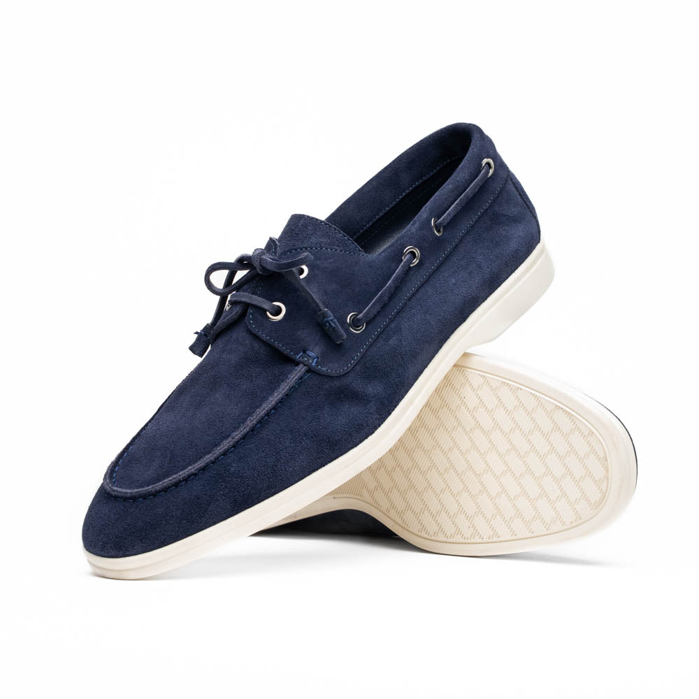 Close-up detail showing quality craftsmanship and materials - 16-675-NVY VENICE Italian Sueded Goatskin Boat Shoes, Navy