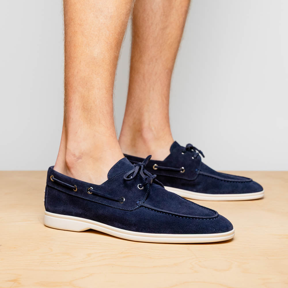 Product view 6 - 16-675-NVY VENICE Italian Sueded Goatskin Boat Shoes, Navy - Zelli Italia