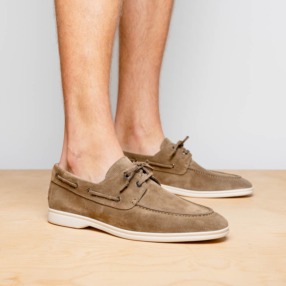 Product view 6 - 16-675-TPE VENICE Italian Sueded Goatskin Boat Shoes, Taupe - Zelli Italia