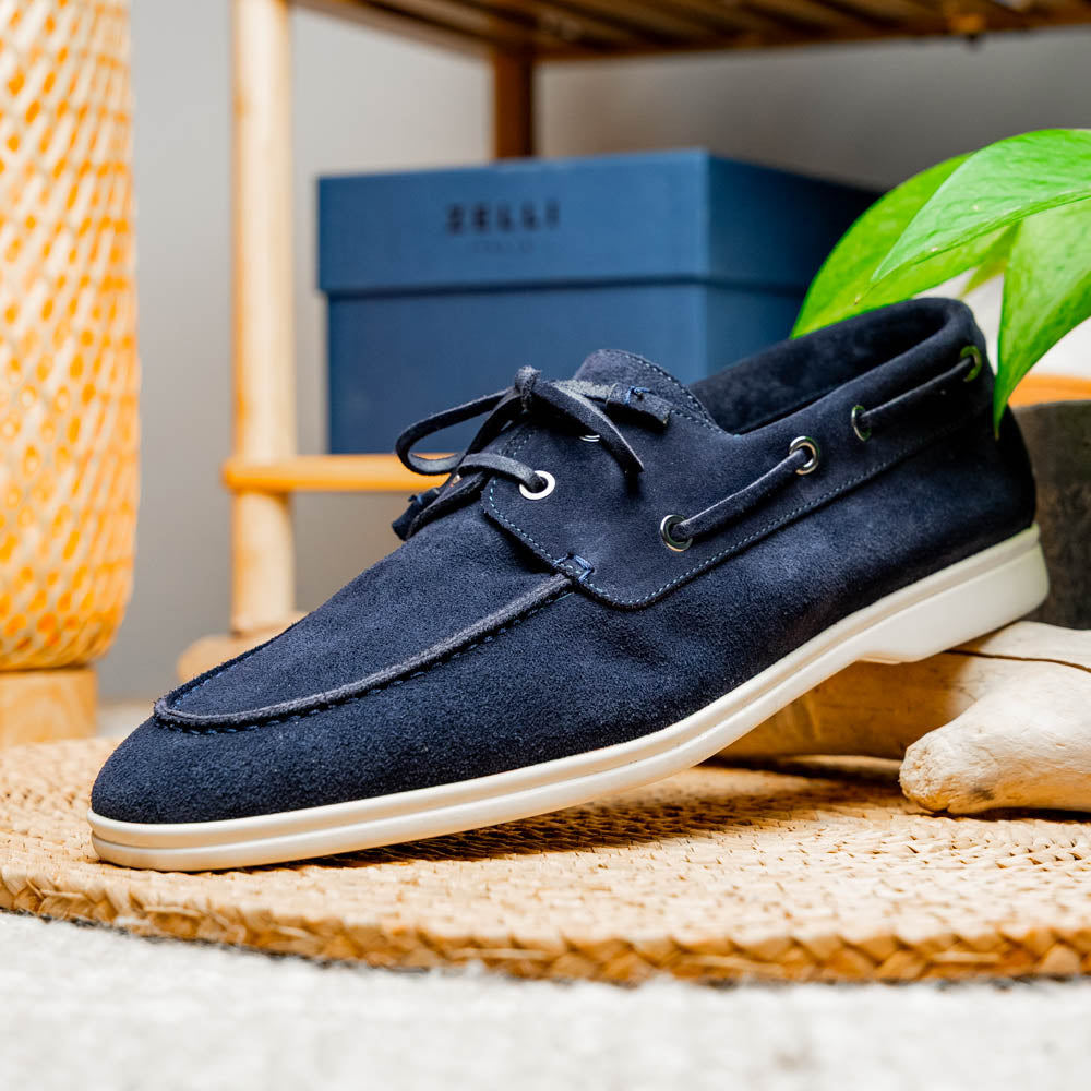 Product view 10 - 16-675-NVY VENICE Italian Sueded Goatskin Boat Shoes, Navy - Zelli Italia
