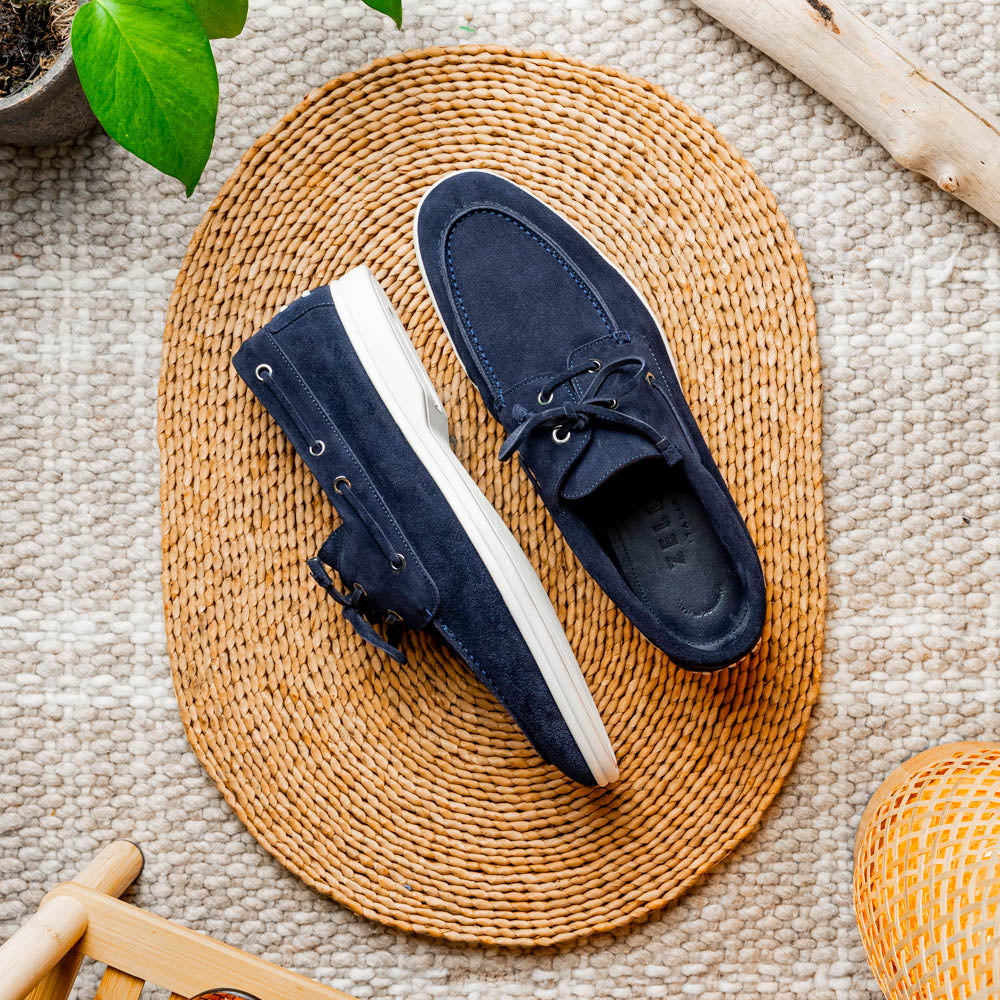 Product view 12 - 16-675-NVY VENICE Italian Sueded Goatskin Boat Shoes, Navy - Zelli Italia