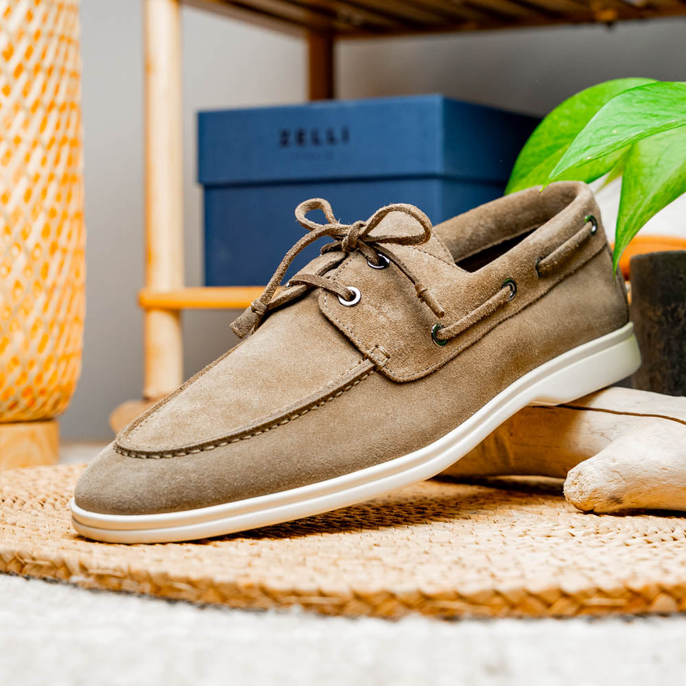 Product view 10 - 16-675-TPE VENICE Italian Sueded Goatskin Boat Shoes, Taupe - Zelli Italia