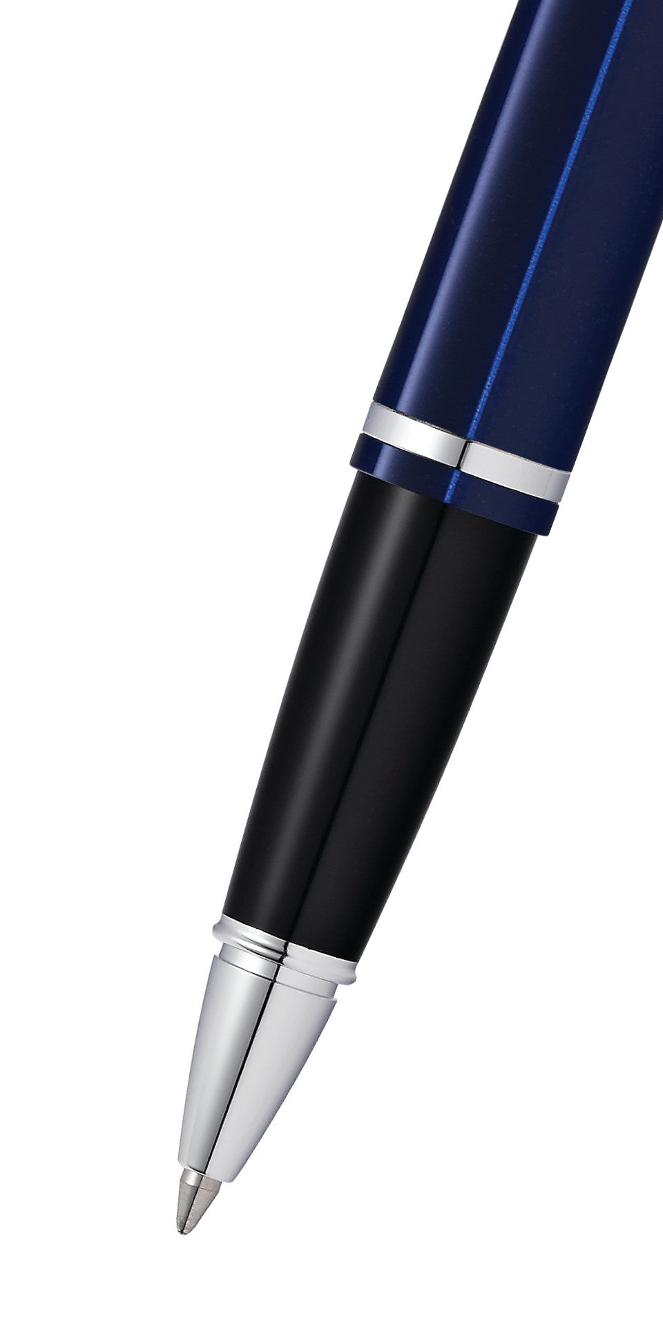 Close-up detail showing quality craftsmanship and materials - A.T. Cross Calais Chrome & Blue Lacquer Rollerball Pen - Nat