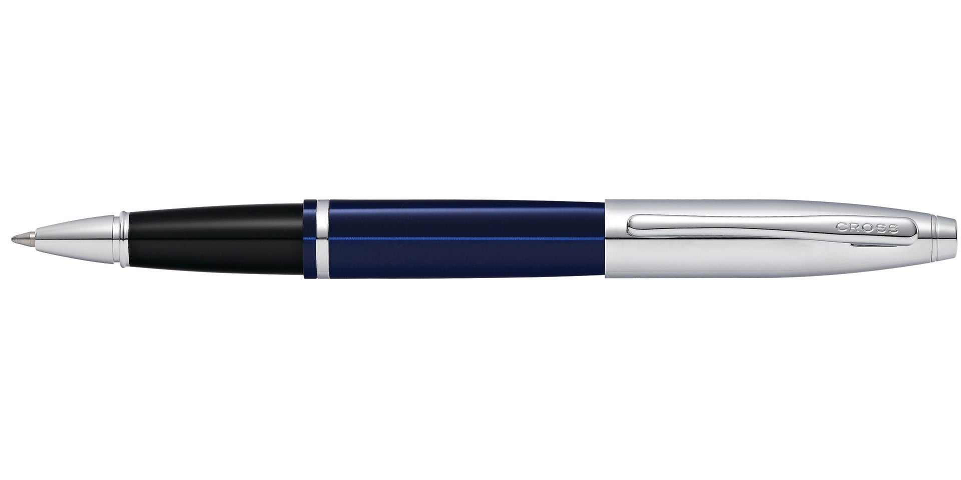Lifestyle photo showing A.T. Cross Calais Chrome & Blue Lacquer Rollerball Pen - Natural  in use - A.T. Cross