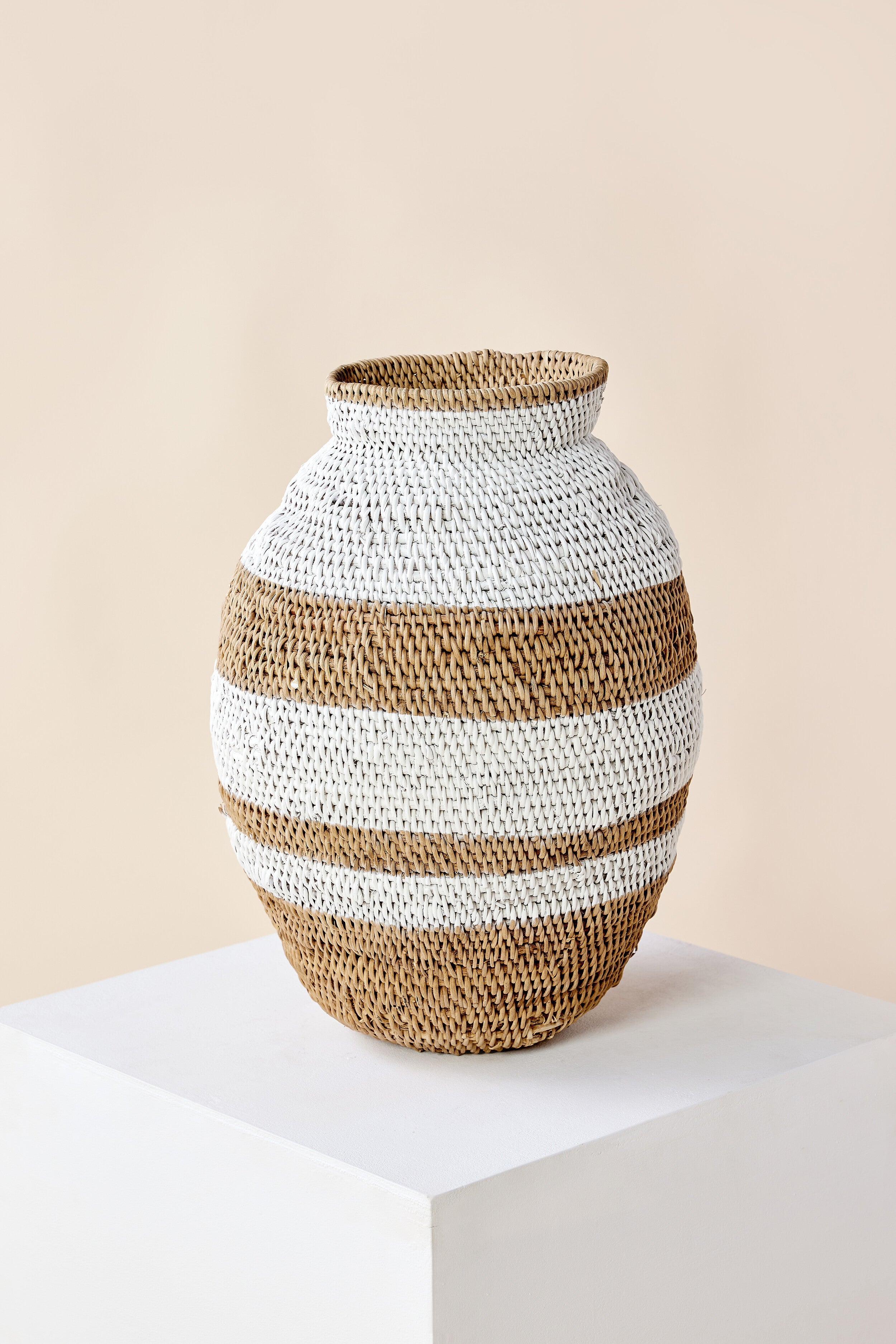 Close-up detail showing quality craftsmanship and materials - White Striped Buhera Basket