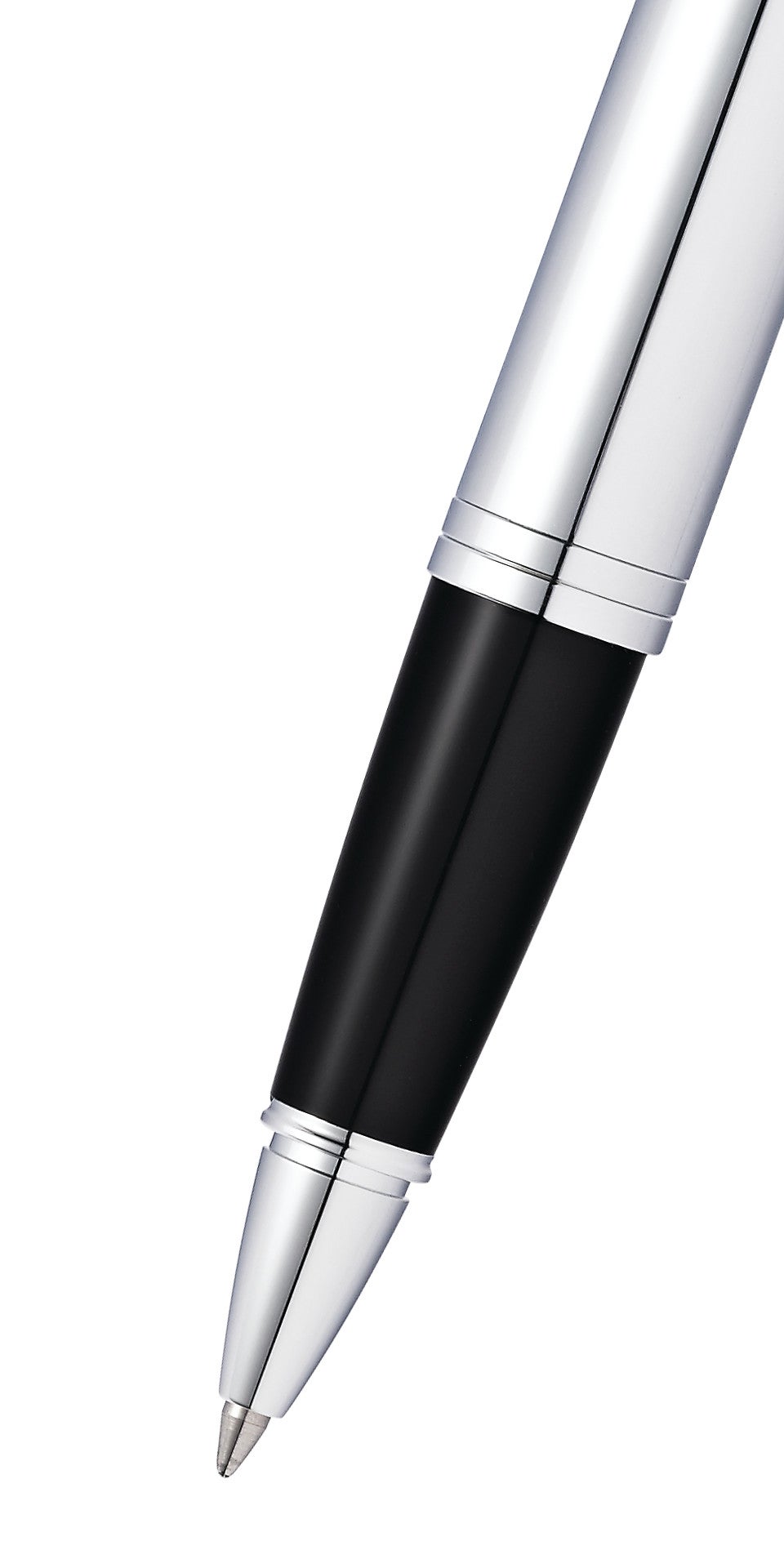 Close-up detail showing quality craftsmanship and materials - A.T. Cross Calais Polished Chrome Rollerball Pen - Natural L