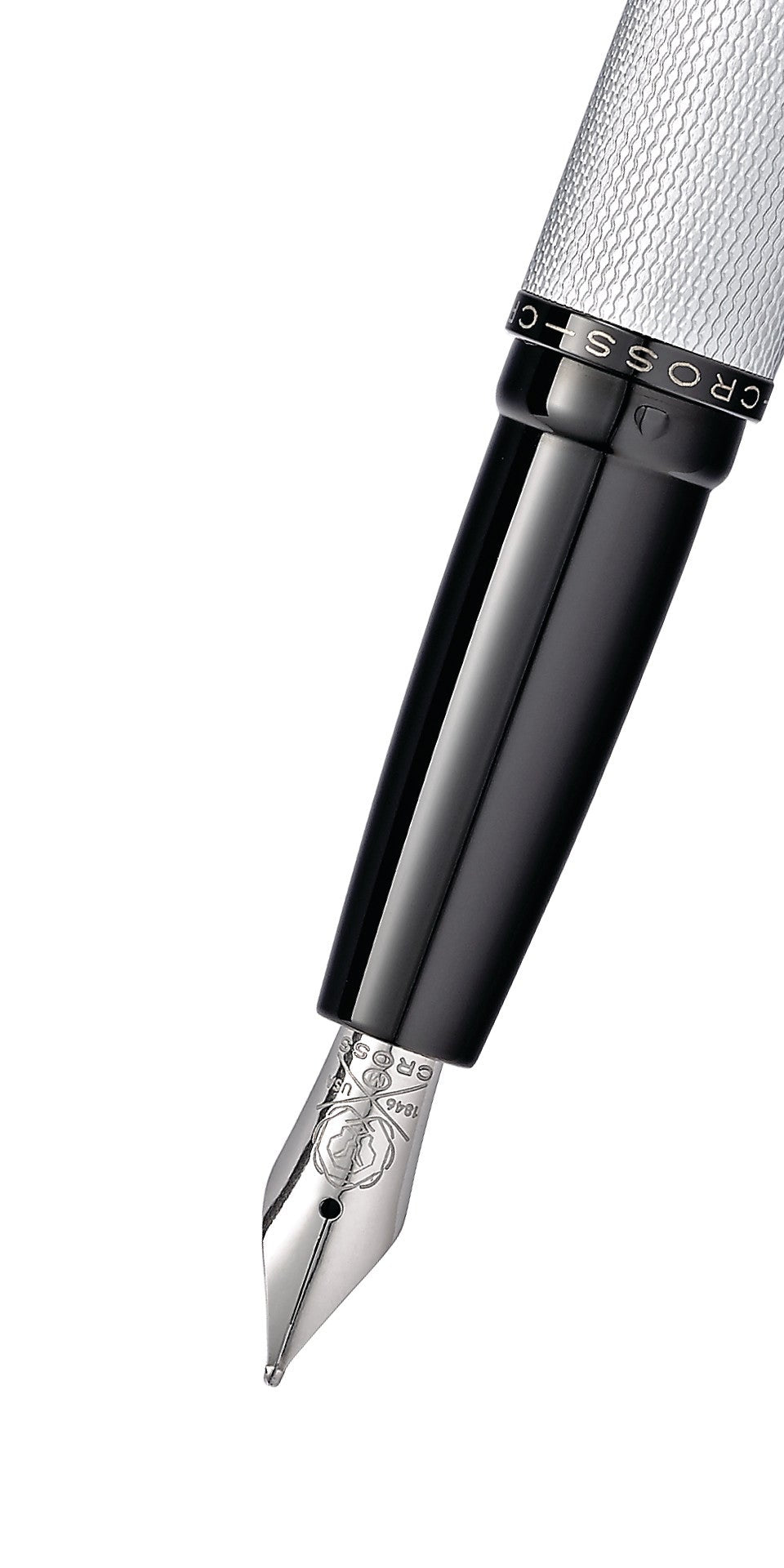 Close-up detail showing quality craftsmanship and materials - A.T. Cross ATX Brushed Chrome Medium Nib Fountain Pen - Smud